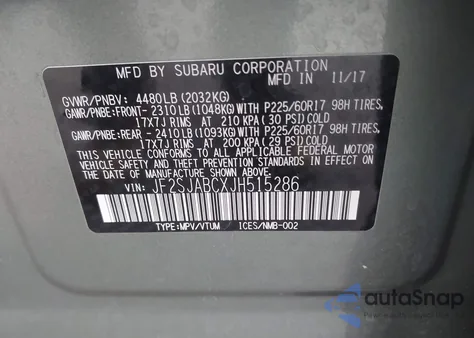 2018 Subaru Forester 2.5I из США, поврежденный, VIN JF2SJABCXJH515286